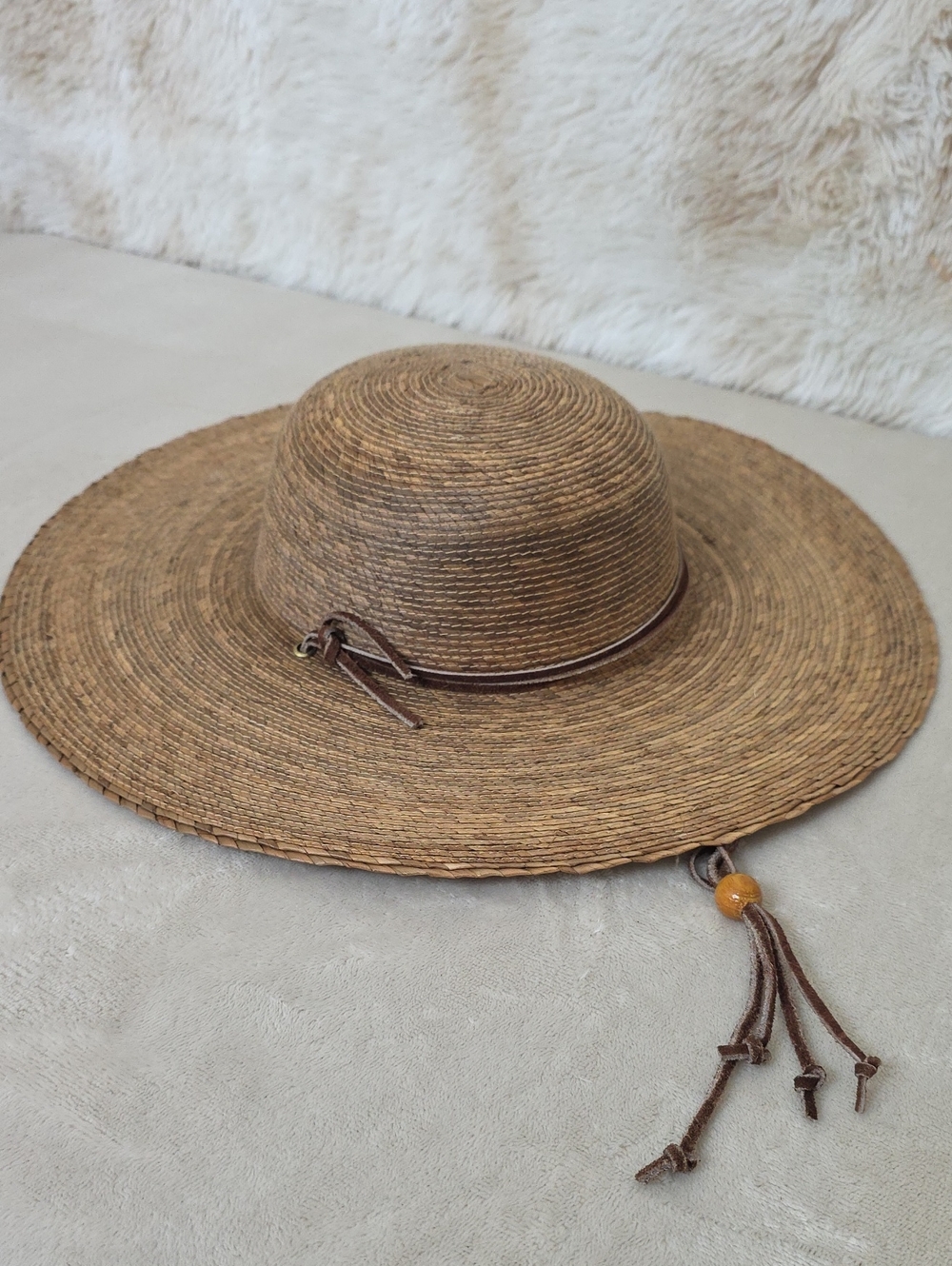 Tula Hats Wide Brim Palm Straw Sun Hat Leather Chin Strap Made in Mexico